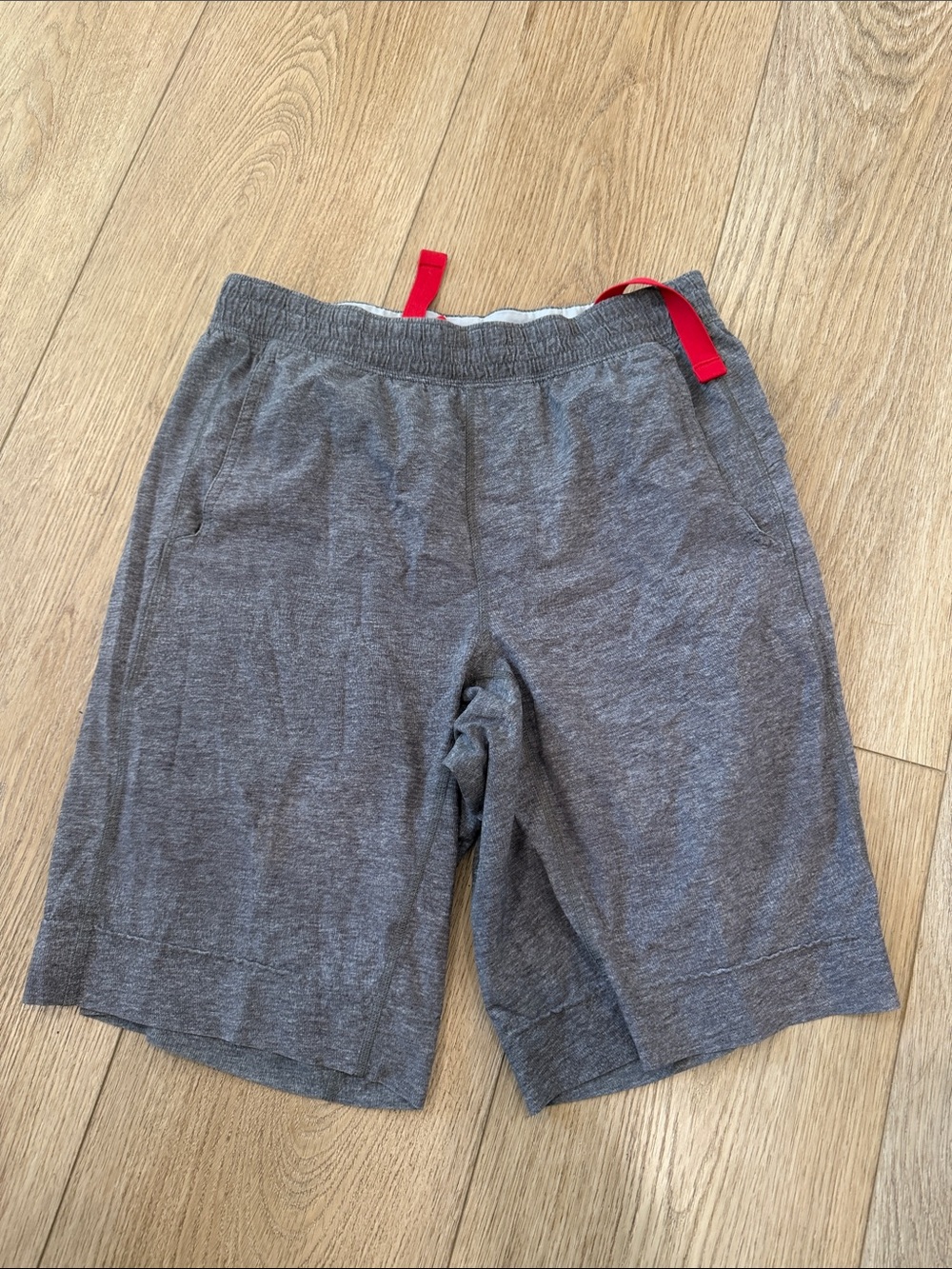 lululemon athletica Men's Heather Gray Athletic Shorts with Red Drawstring